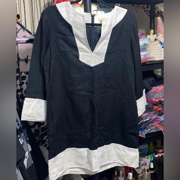 SALE! MICHAEL KORS 100% LINEN BLACK & WHITE DRESS - Picture 1 of 4